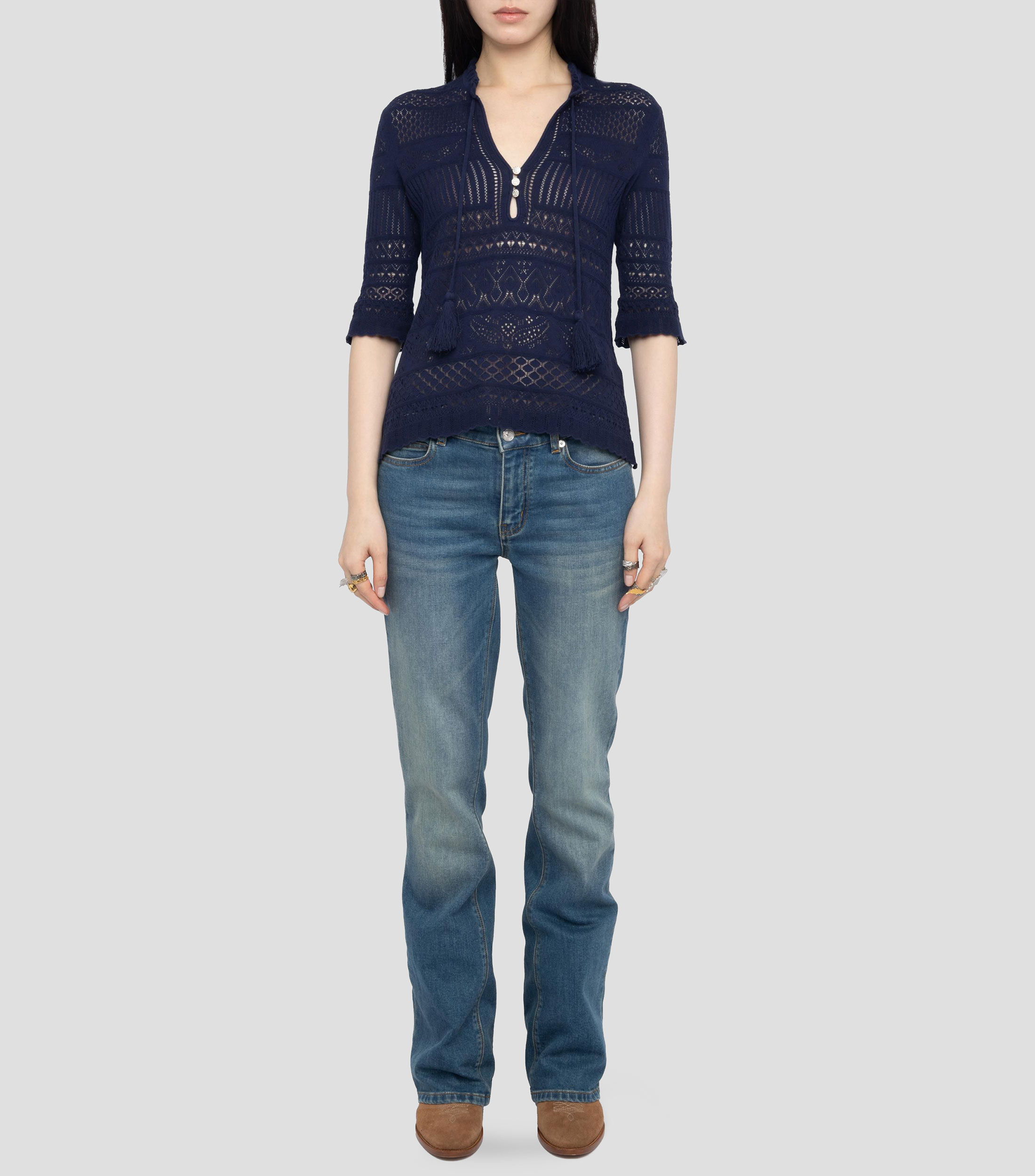 Blusa lisa manga 3/4 Mujer